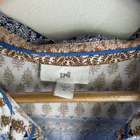 J. Jill  Floral Damask Print Button Tunic Dress Coverup Blue Medium Patchwork - Picture 3 of 8